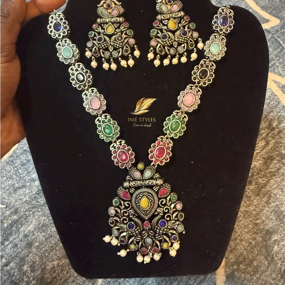 Multicolor Oxidized Statement Necklace - image 2